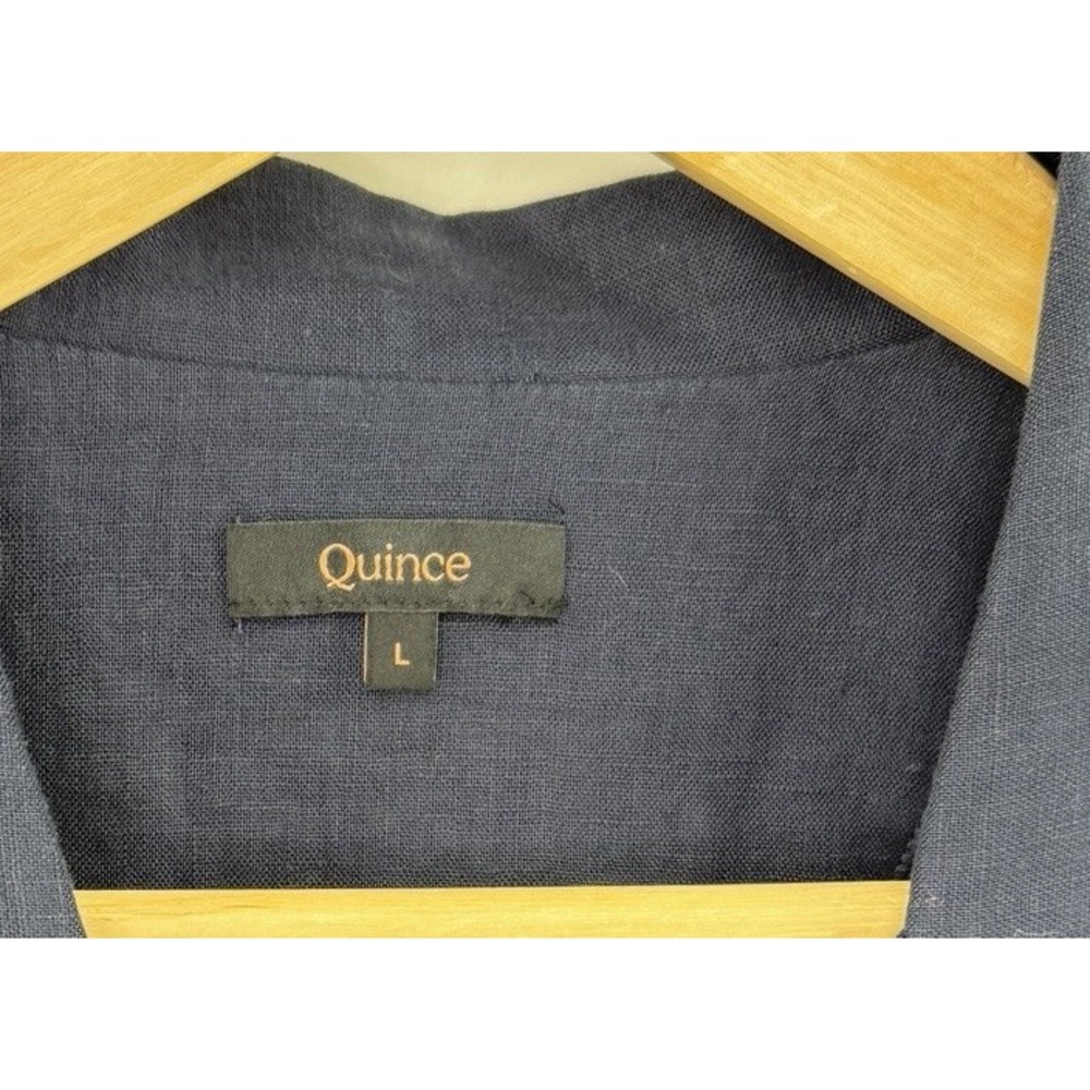 Quince Navy Blue 100% European Linen Button Up Blouse Sz L  Boho Lagenlook - Picture 4 of 7